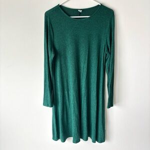 Old Navy Forest Green Long Sleeve Sweater Dress Mini Round Neck Flowy Warm